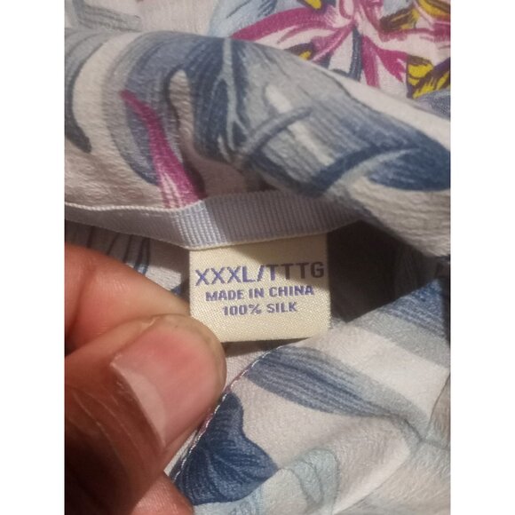 Mens Tommy Bahama 3XL Purple Blue Hawaiian Button Up Shirt Floral 100% Silk - Picture 11 of 14